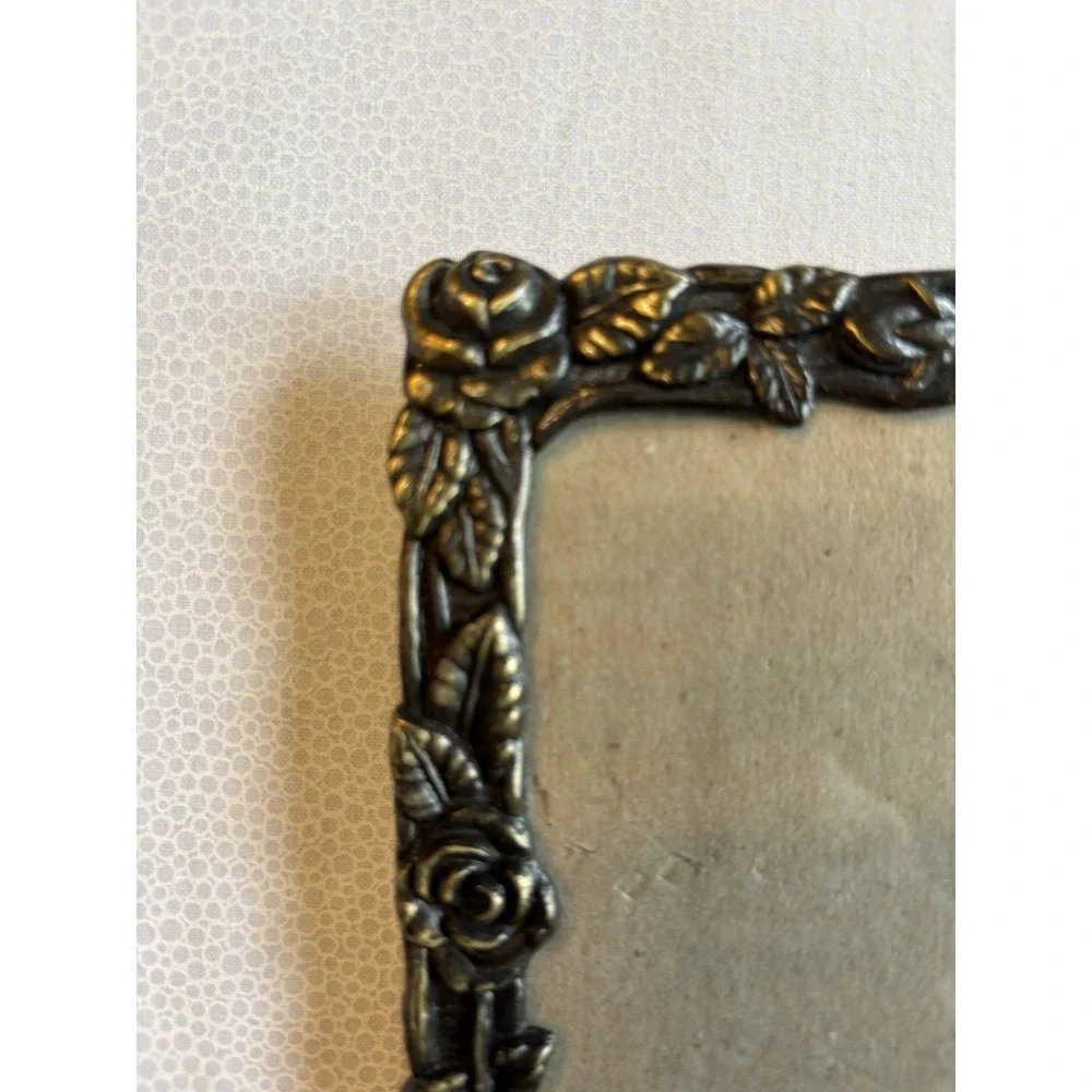 Vintage Weston Ornate‎ Bronze Toned Rose Flower Edge Photo Frame Desktop Stand